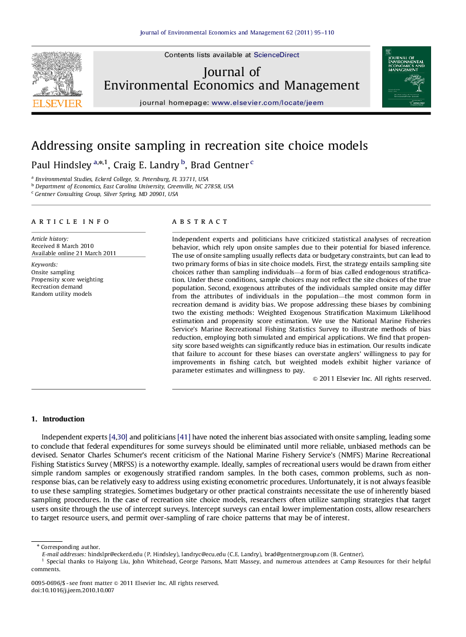 Addressing onsite sampling in recreation site choice models