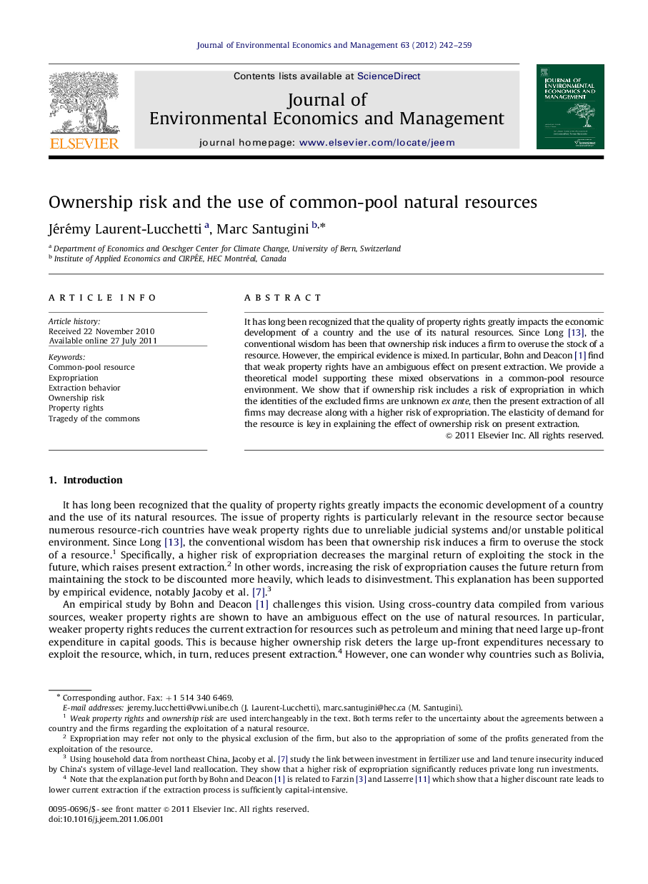 Ownership risk and the use of common-pool natural resources