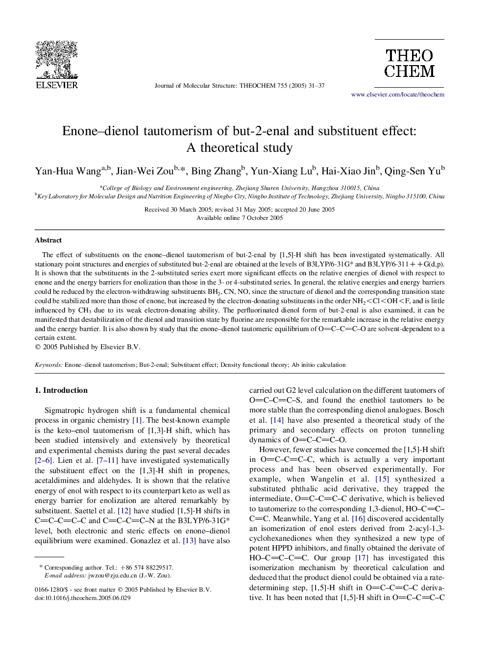 Enone-dienol tautomerism of but-2-enal and substituent effect: A theoretical study