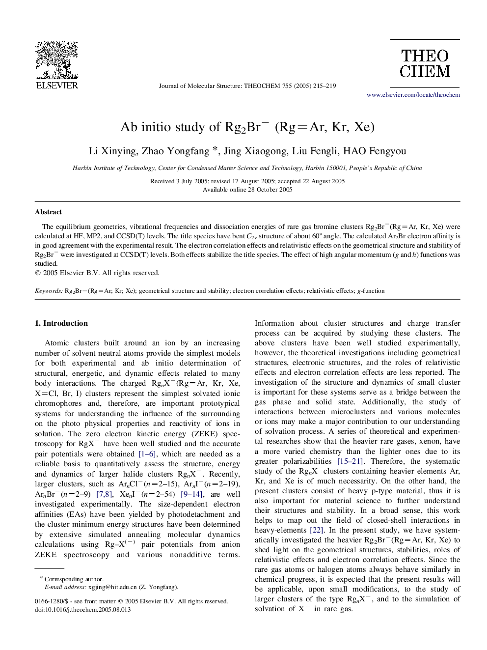 Ab initio study of Rg2Brâ (Rg=Ar, Kr, Xe)