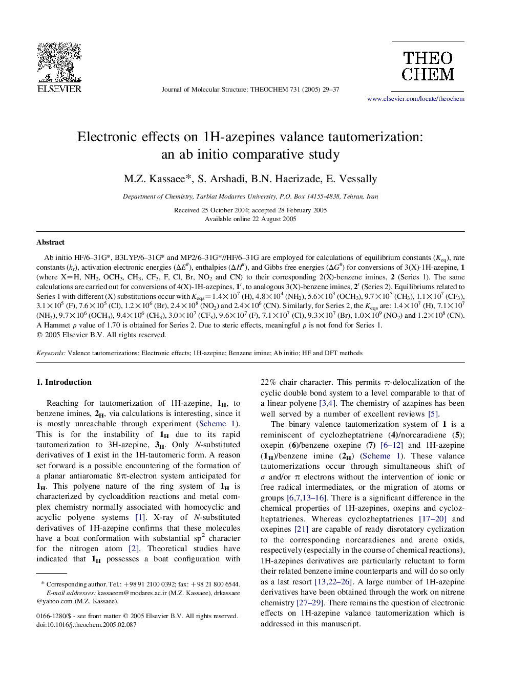 Electronic effects on 1H-azepines valance tautomerization: an ab initio comparative study