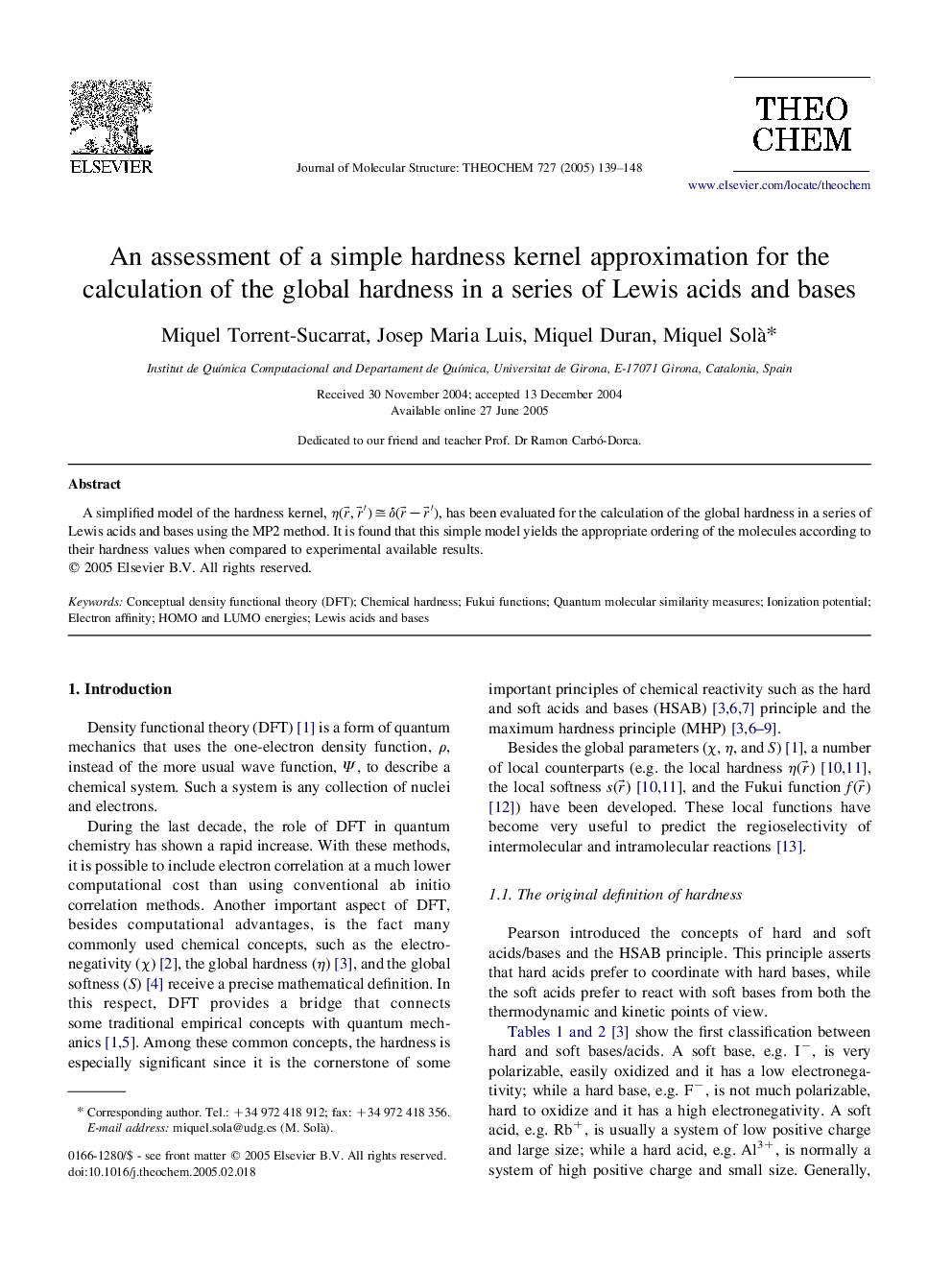 An assessment of a simple hardness kernel approximation for the calculation of the global hardness in a series of Lewis acids and bases