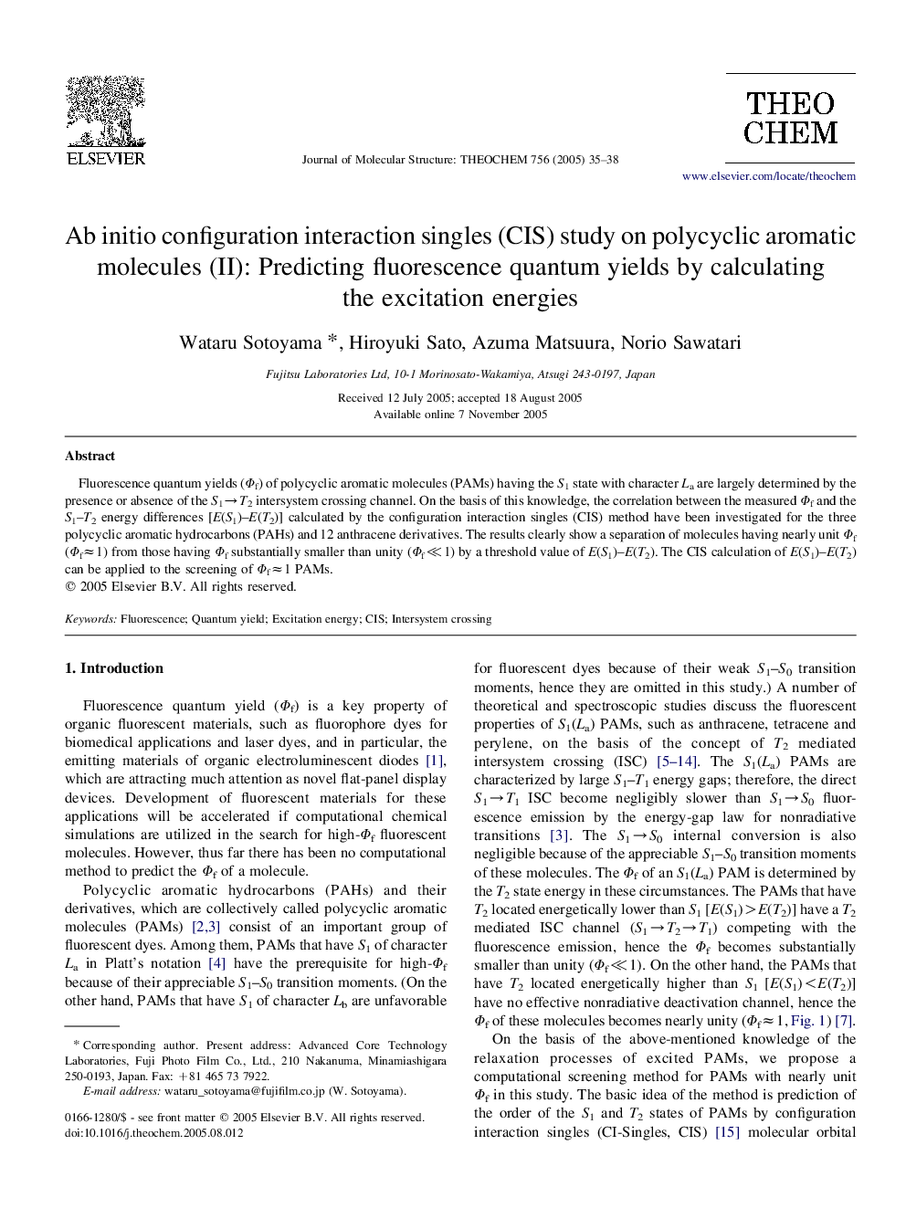 Ab initio configuration interaction singles (CIS) study on polycyclic aromatic molecules (II): Predicting fluorescence quantum yields by calculating the excitation energies