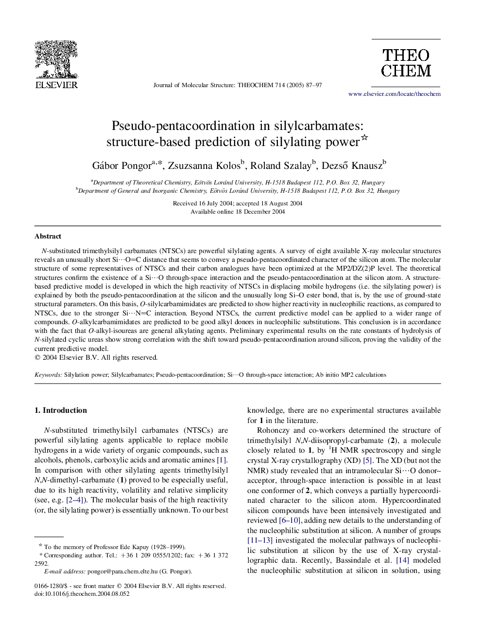 Pseudo-pentacoordination in silylcarbamates: structure-based prediction of silylating power