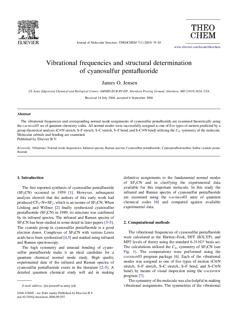 Vibrational frequencies and structural determination of cyanosulfur pentafluoride