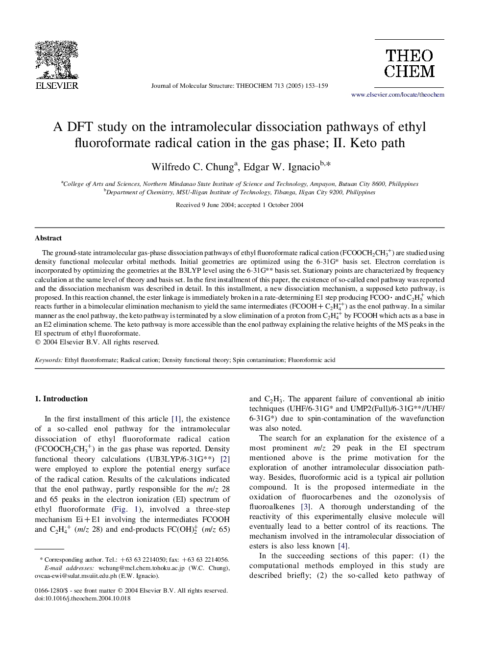 A DFT study on the intramolecular dissociation pathways of ethyl fluoroformate radical cation in the gas phase; II. Keto path