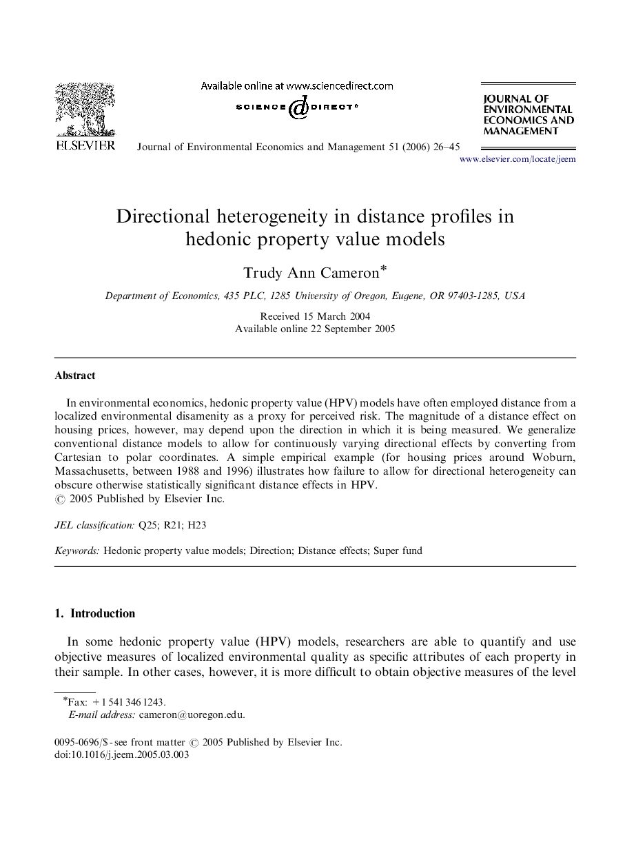 Directional heterogeneity in distance profiles in hedonic property value models