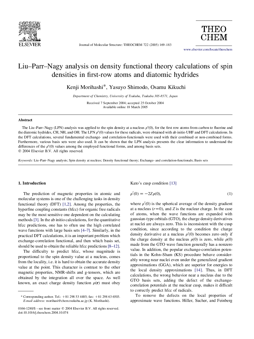 Liu-Parr-Nagy analysis on density functional theory calculations of spin densities in first-row atoms and diatomic hydrides