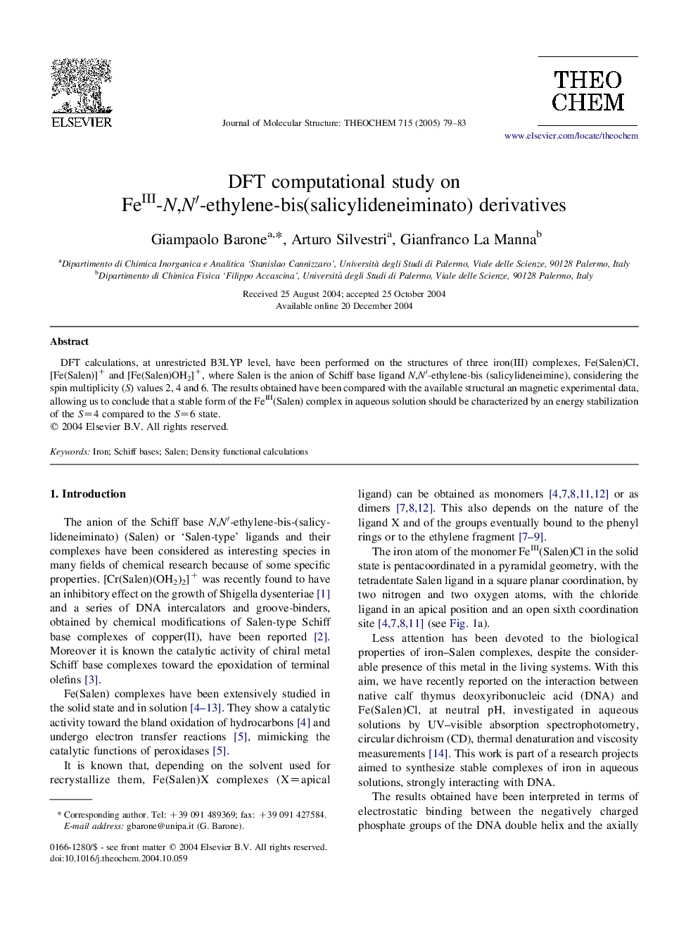 DFT computational study on FeIII-N,Nâ²-ethylene-bis(salicylideneiminato) derivatives