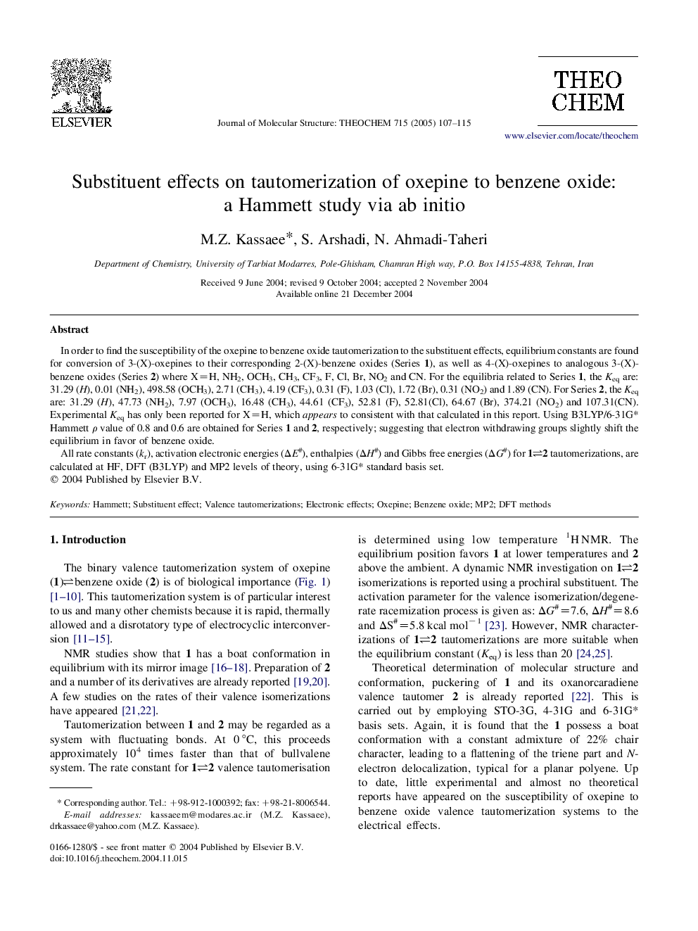 Substituent effects on tautomerization of oxepine to benzene oxide: a Hammett study via ab initio