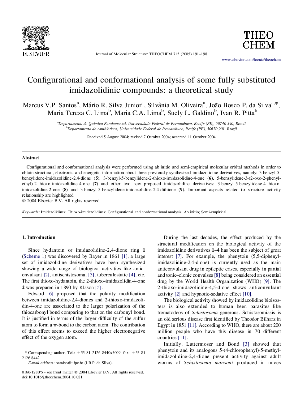 Configurational and conformational analysis of some fully substituted imidazolidinic compounds: a theoretical study