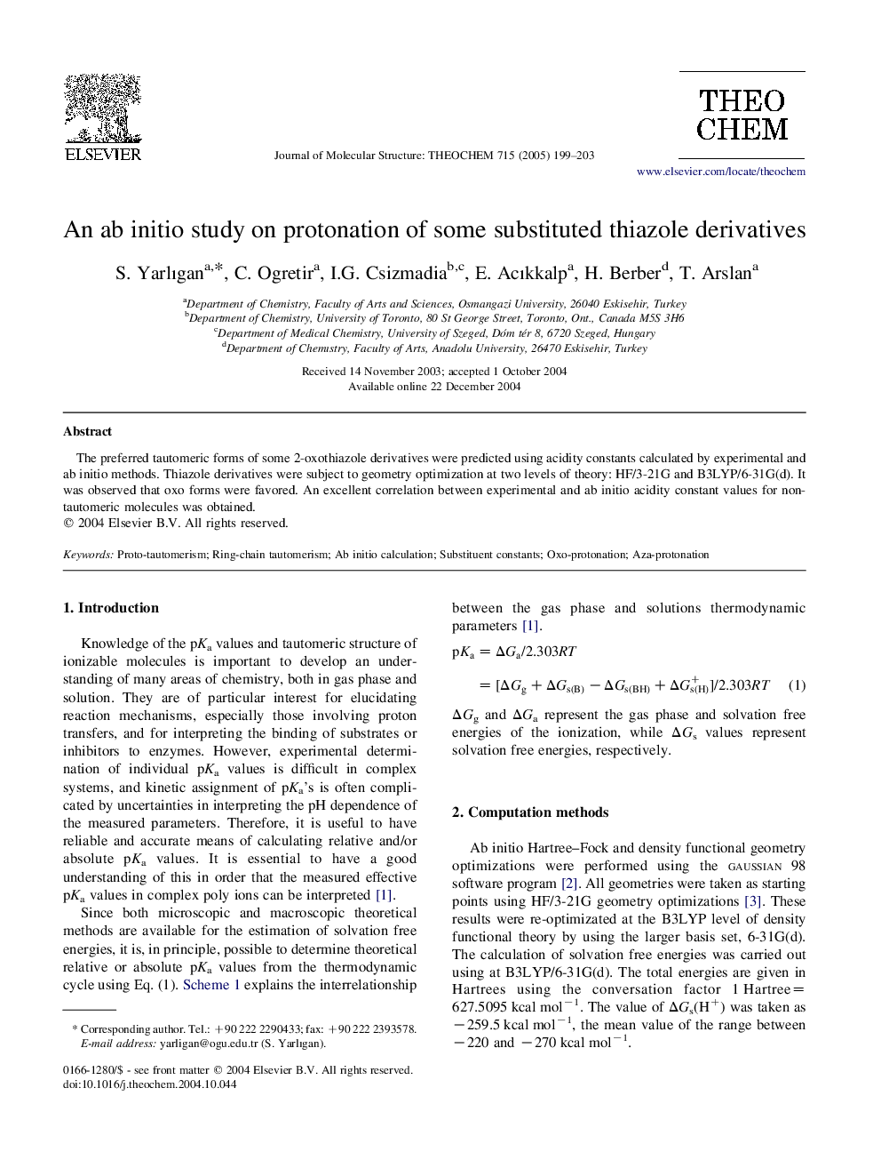An ab initio study on protonation of some substituted thiazole derivatives
