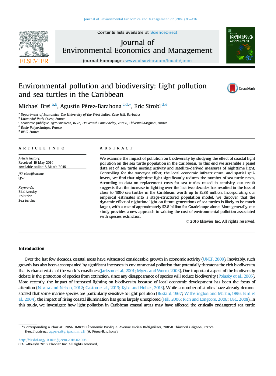 Environmental pollution and biodiversity: Light pollution and sea turtles in the Caribbean