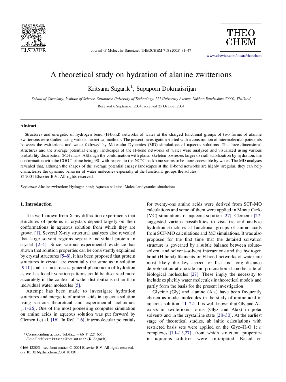 A theoretical study on hydration of alanine zwitterions