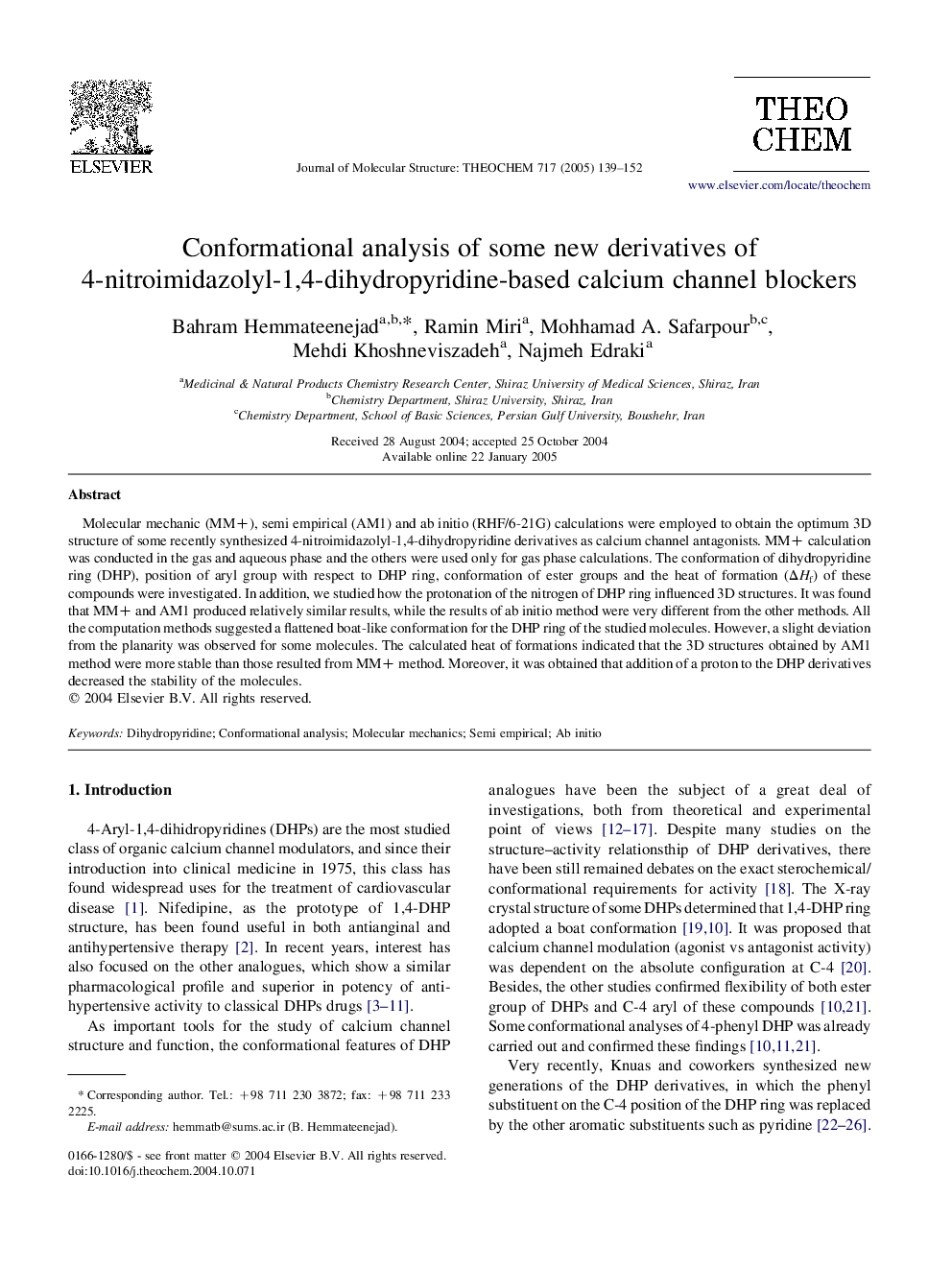 Conformational analysis of some new derivatives of 4-nitroimidazolyl-1,4-dihydropyridine-based calcium channel blockers