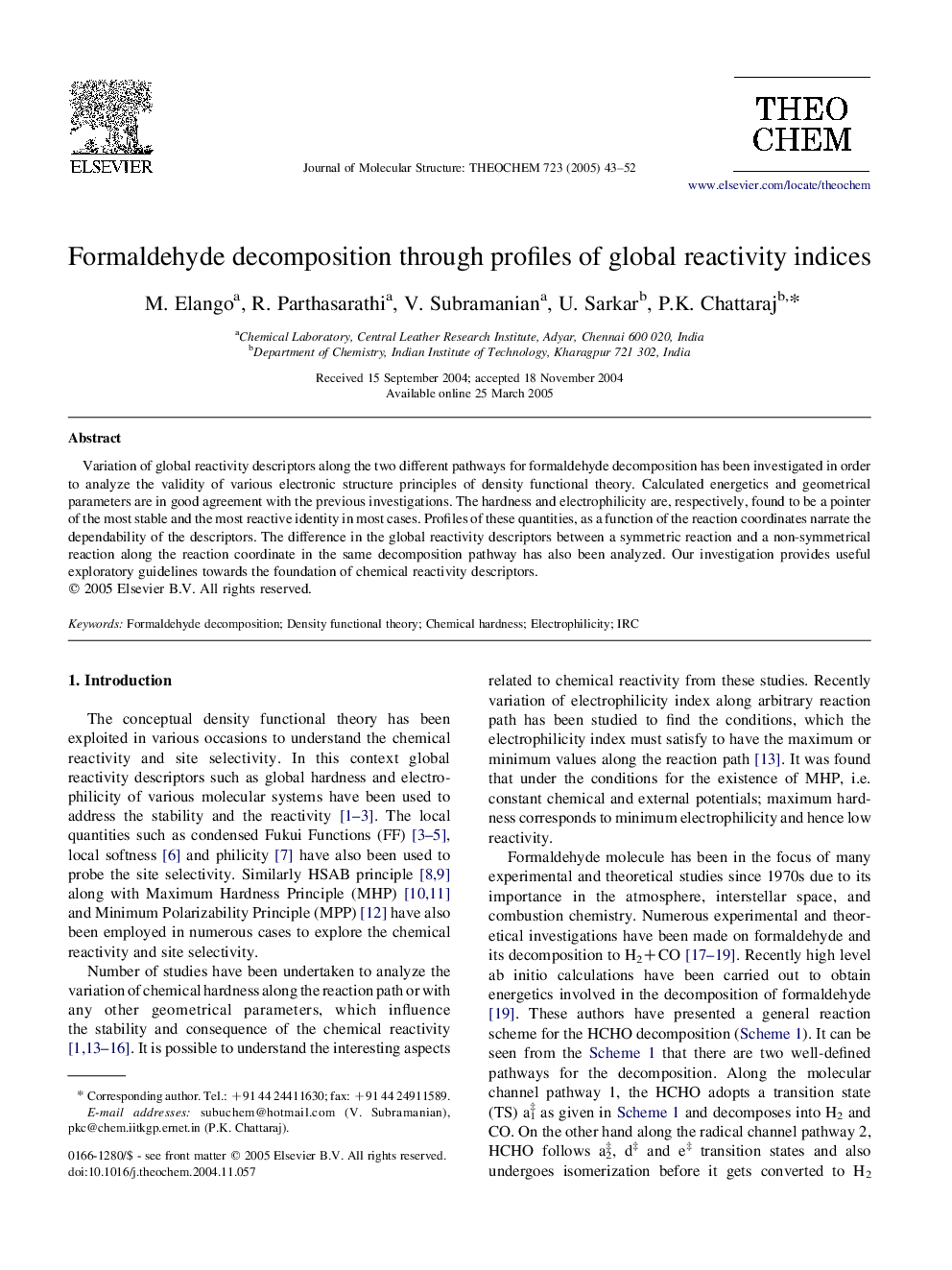 Formaldehyde decomposition through profiles of global reactivity indices