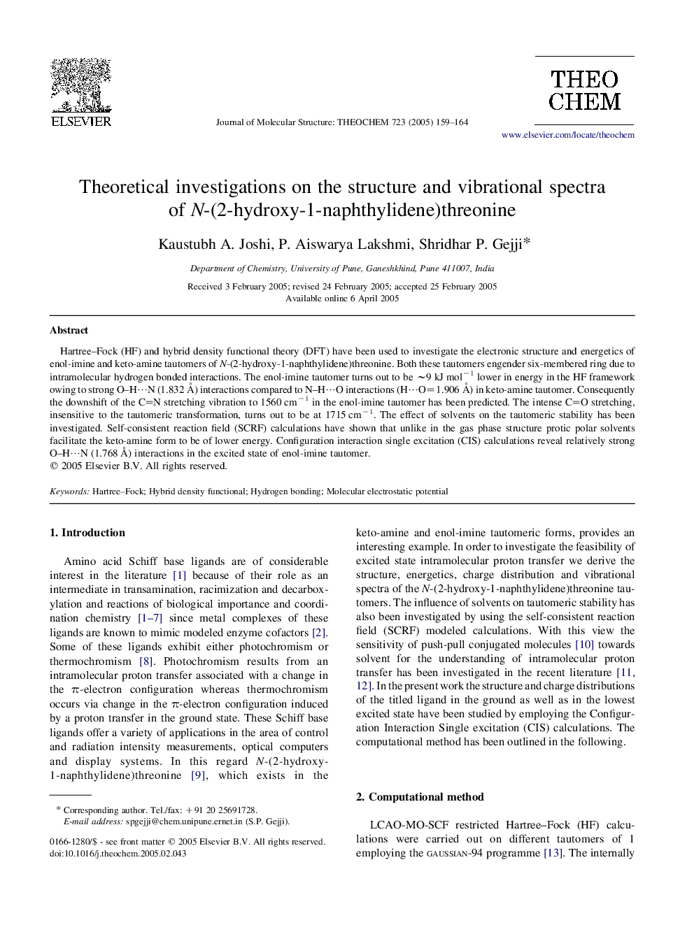 Theoretical investigations on the structure and vibrational spectra of N-(2-hydroxy-1-naphthylidene)threonine