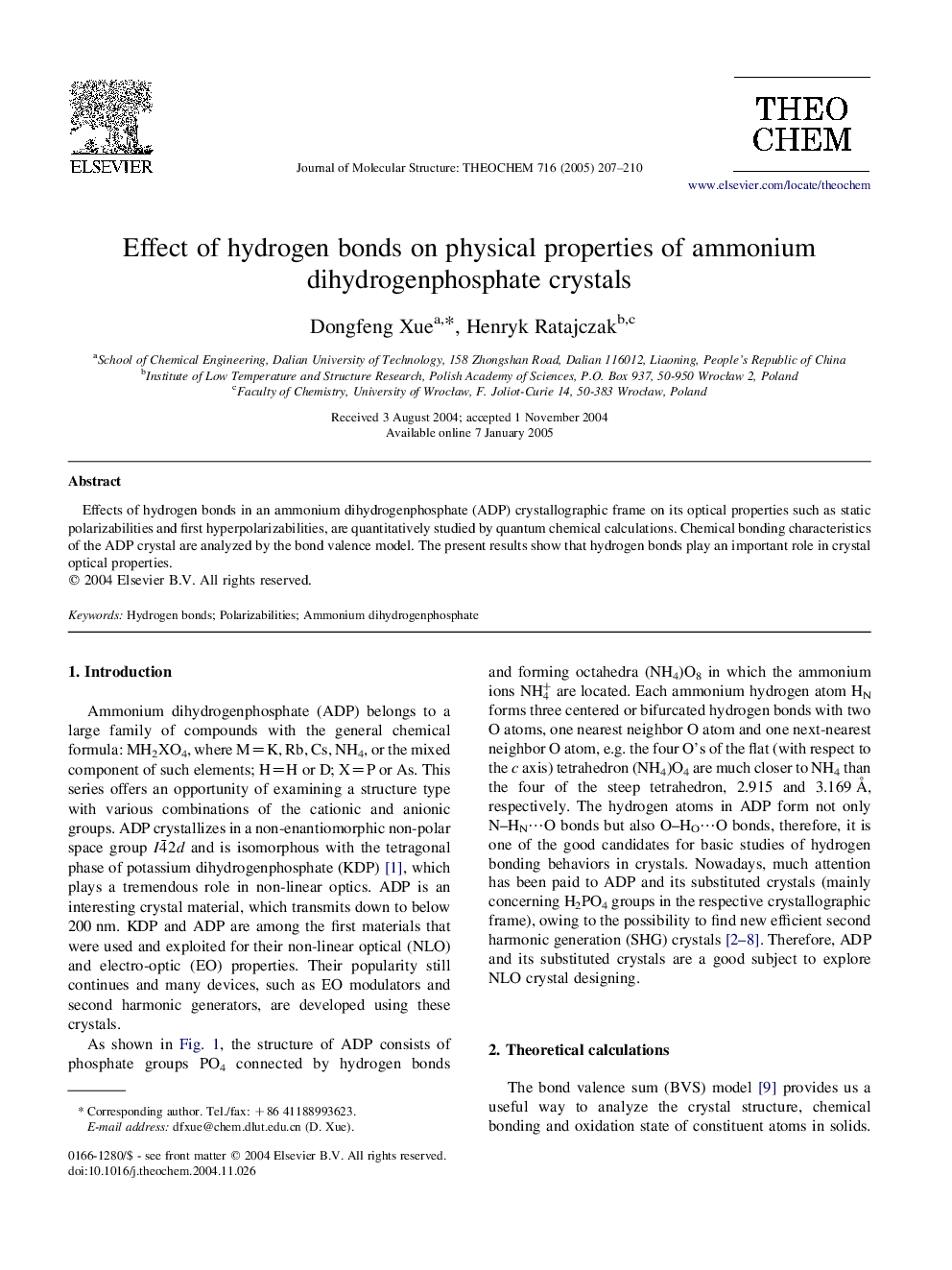 Effect of hydrogen bonds on physical properties of ammonium dihydrogenphosphate crystals