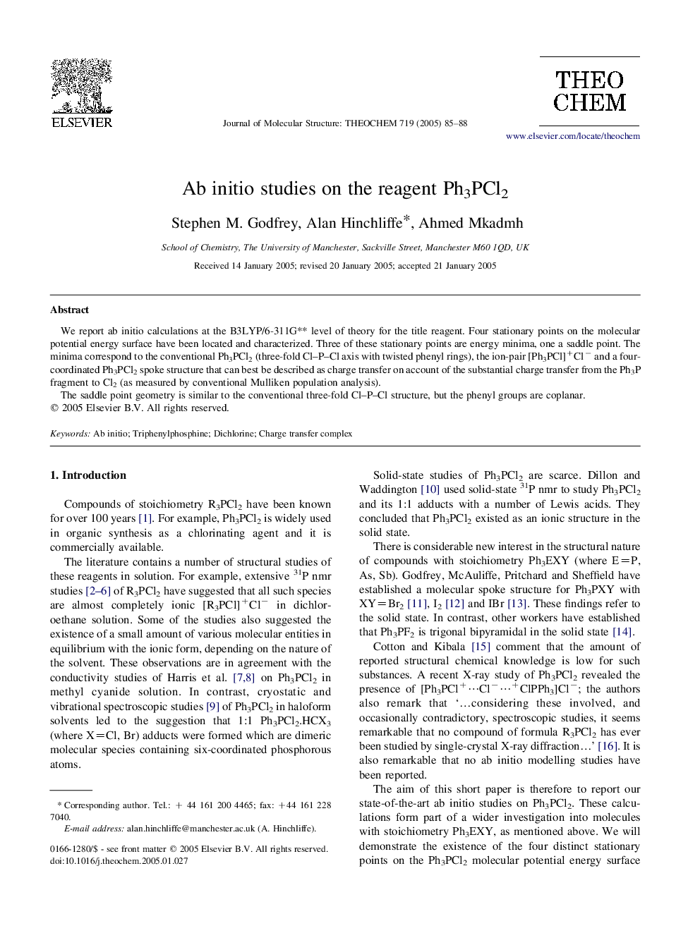 Ab initio studies on the reagent Ph3PCl2