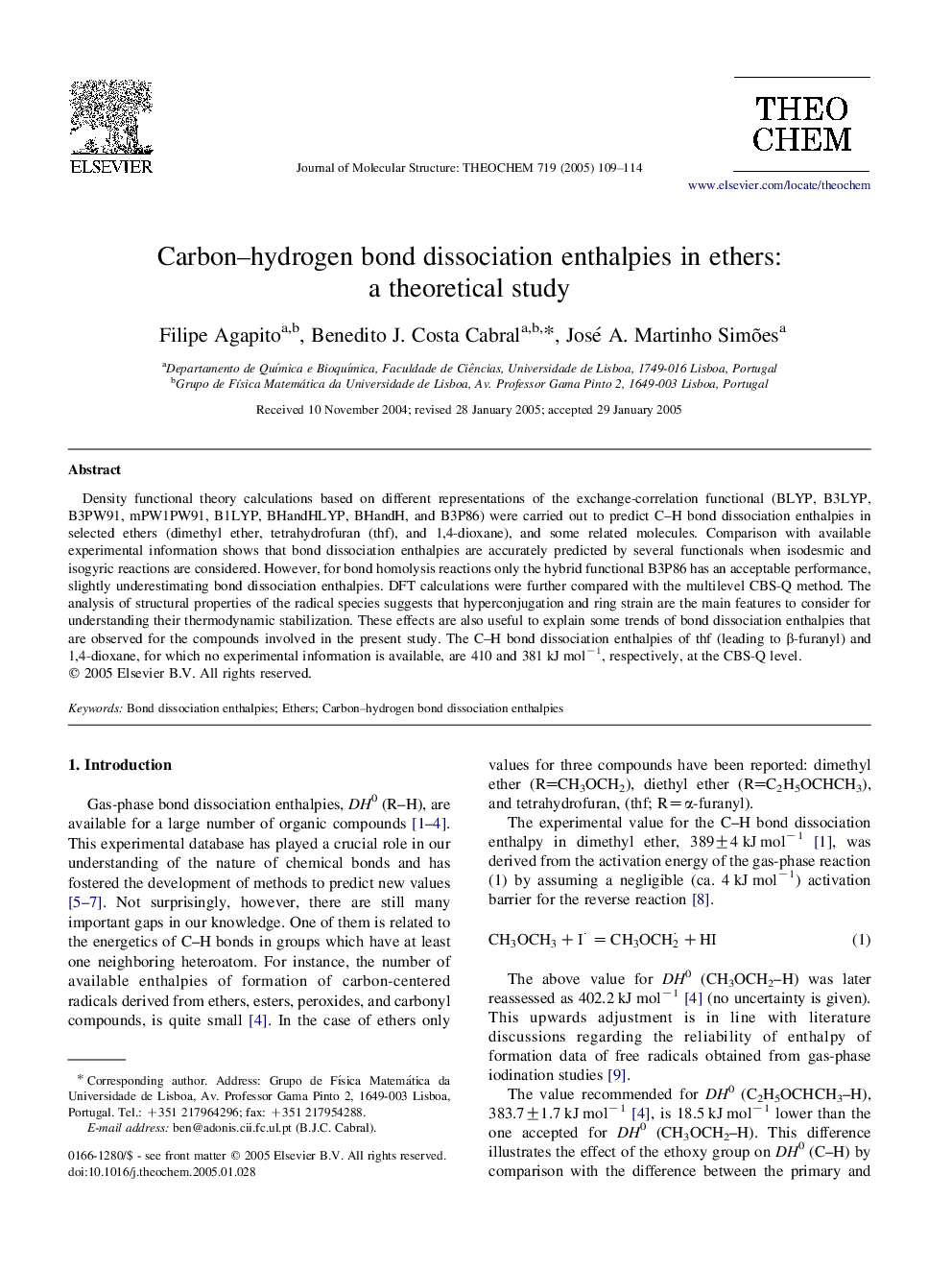 Carbon-hydrogen bond dissociation enthalpies in ethers: a theoretical study