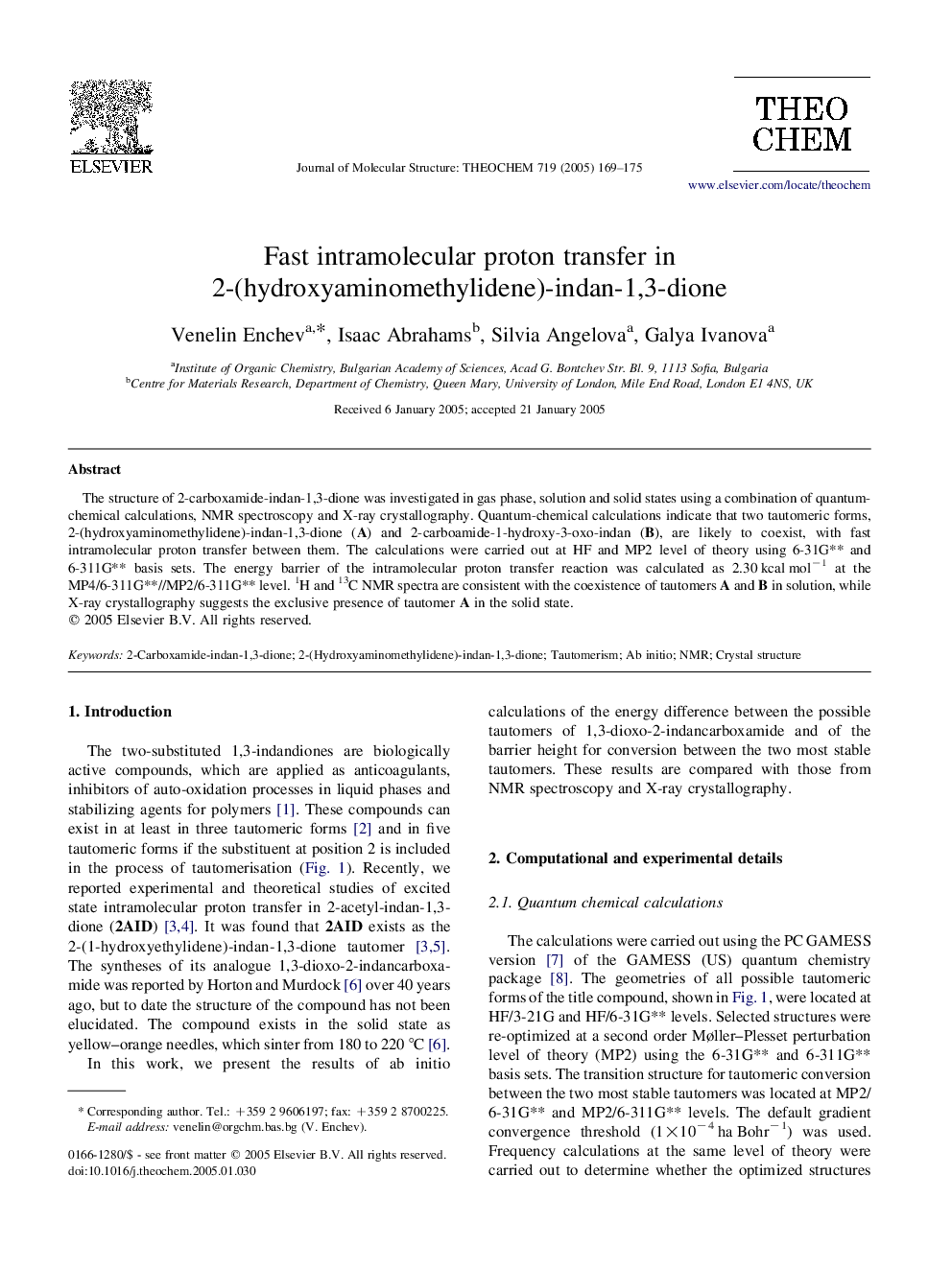 Fast intramolecular proton transfer in 2-(hydroxyaminomethylidene)-indan-1,3-dione