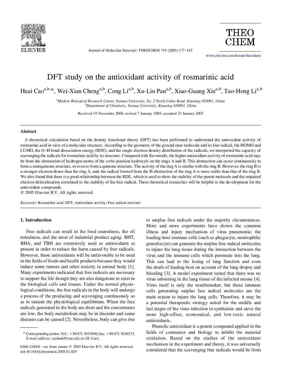 DFT study on the antioxidant activity of rosmarinic acid