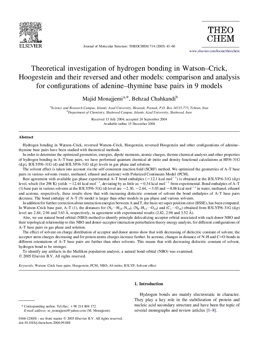 Theoretical investigation of hydrogen bonding in Watson-Crick, Hoogestein and their reversed and other models: comparison and analysis for configurations of adenine-thymine base pairs in 9 models