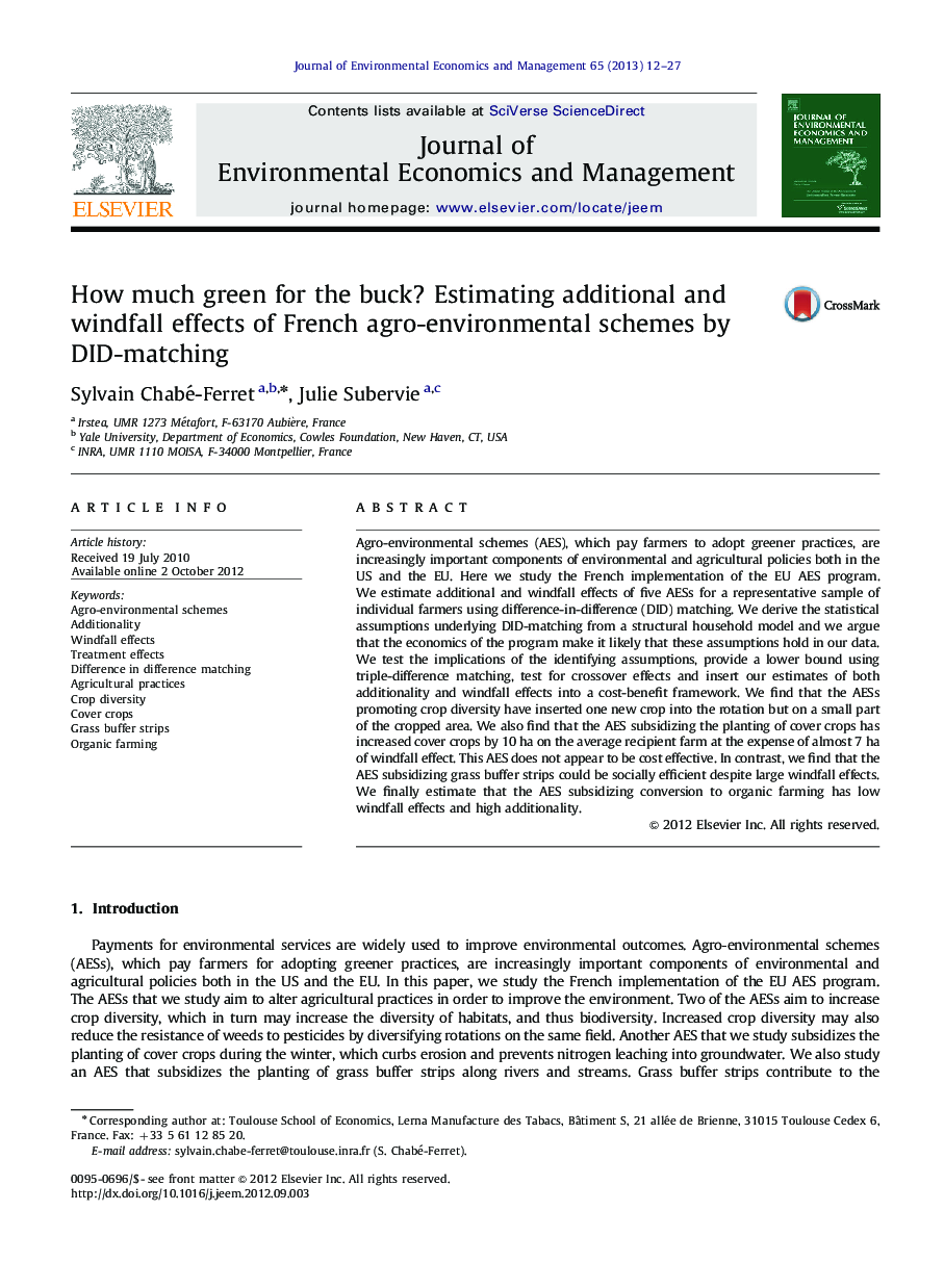 How much green for the buck? Estimating additional and windfall effects of French agro-environmental schemes by DID-matching