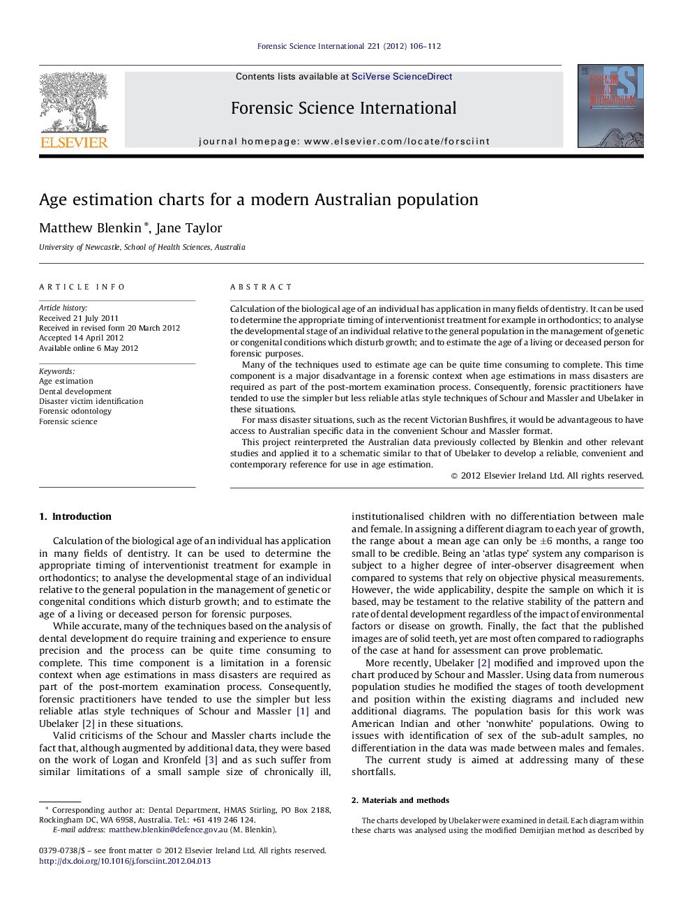 Age estimation charts for a modern Australian population