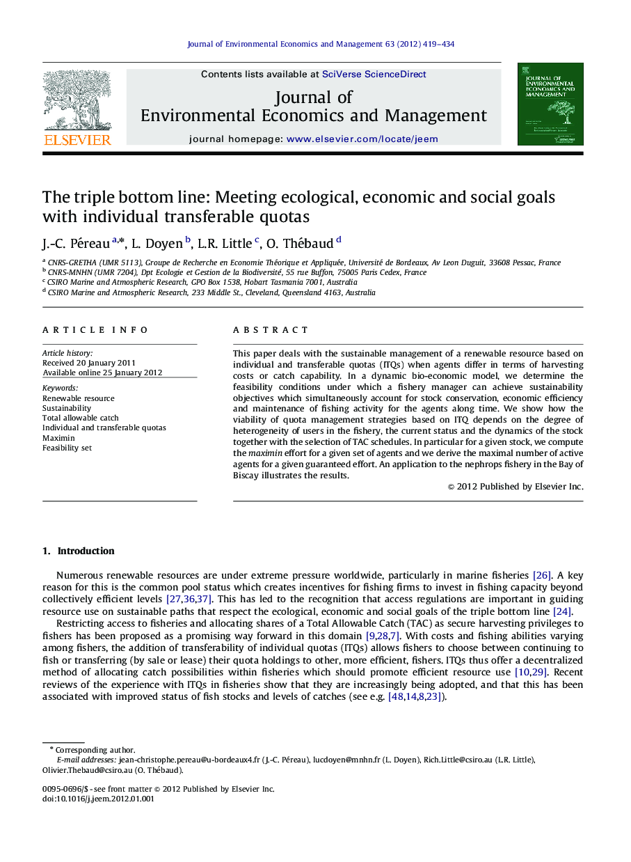 The triple bottom line: Meeting ecological, economic and social goals with individual transferable quotas