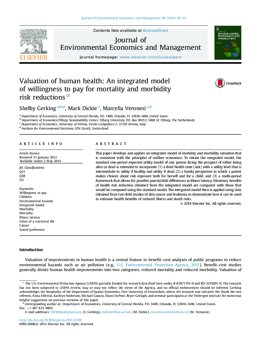 Valuation of human health: An integrated model of willingness to pay for mortality and morbidity risk reductions 