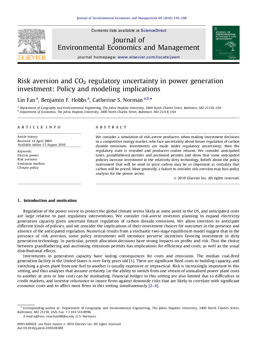 Risk aversion and CO2 regulatory uncertainty in power generation investment: Policy and modeling implications