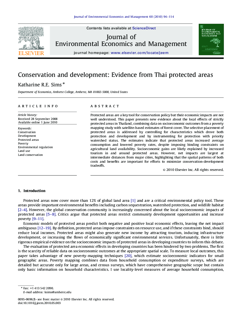 Conservation and development: Evidence from Thai protected areas