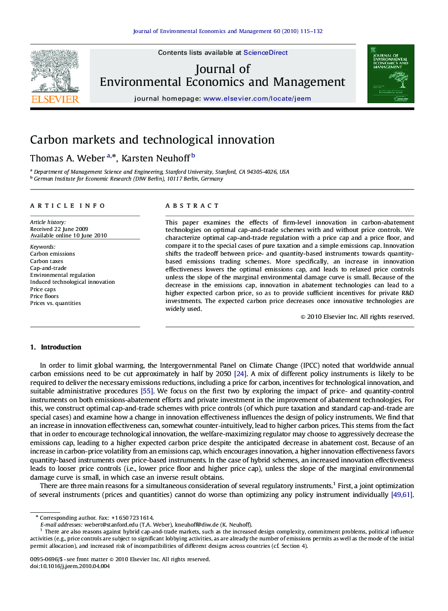 Carbon markets and technological innovation