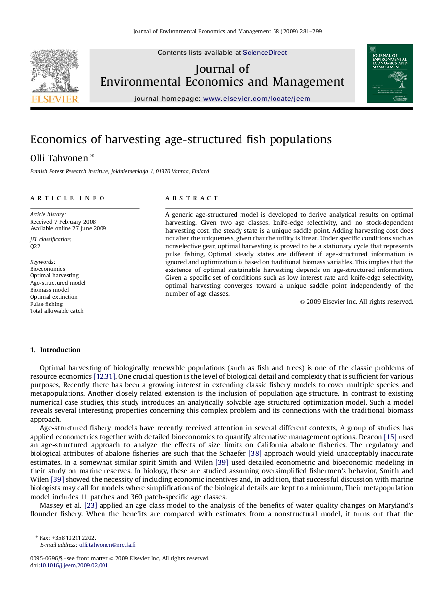 Economics of harvesting age-structured fish populations