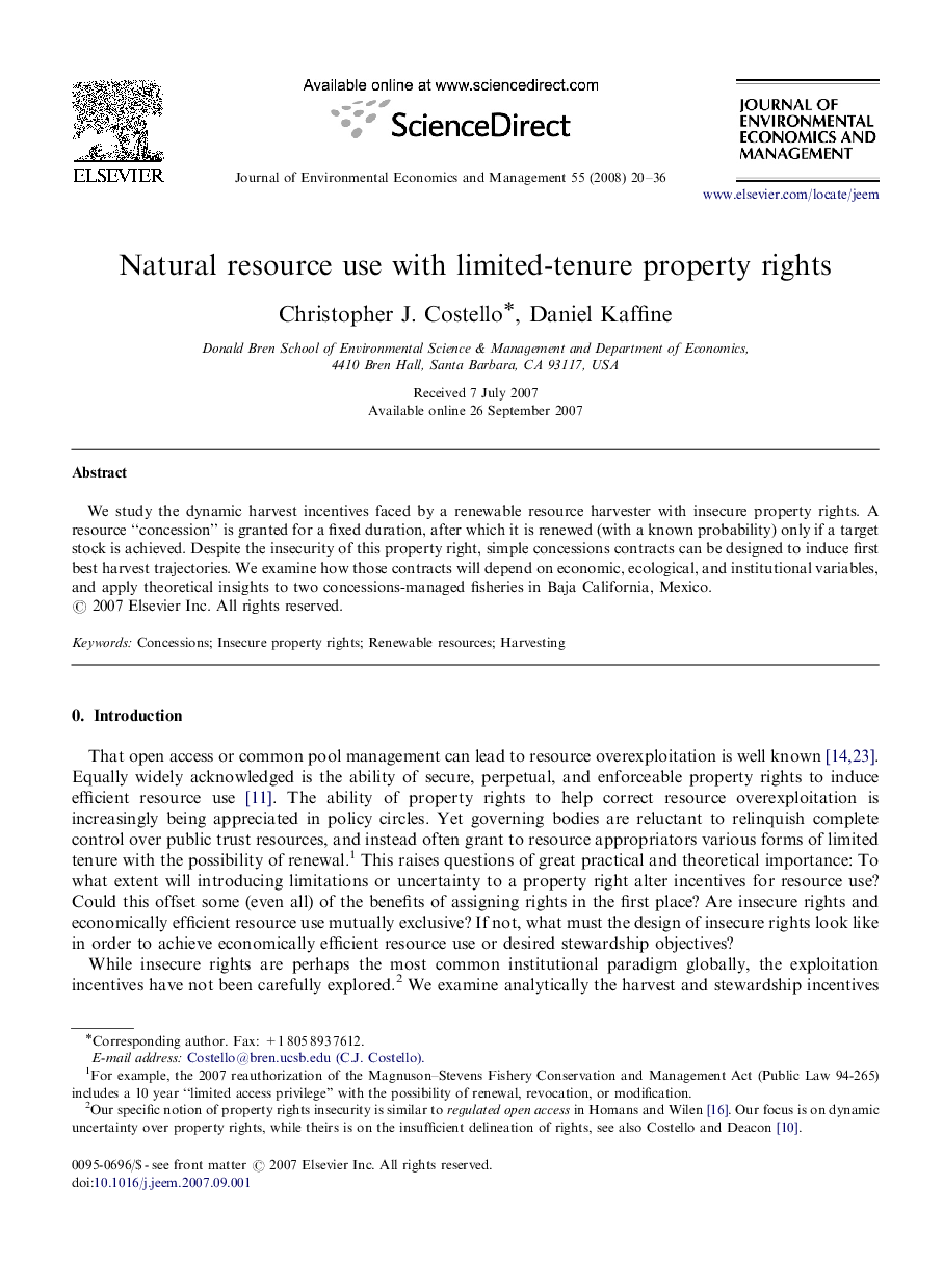 Natural resource use with limited-tenure property rights