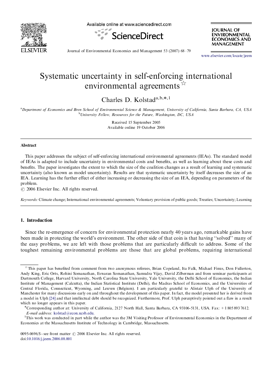 Systematic uncertainty in self-enforcing international environmental agreements 