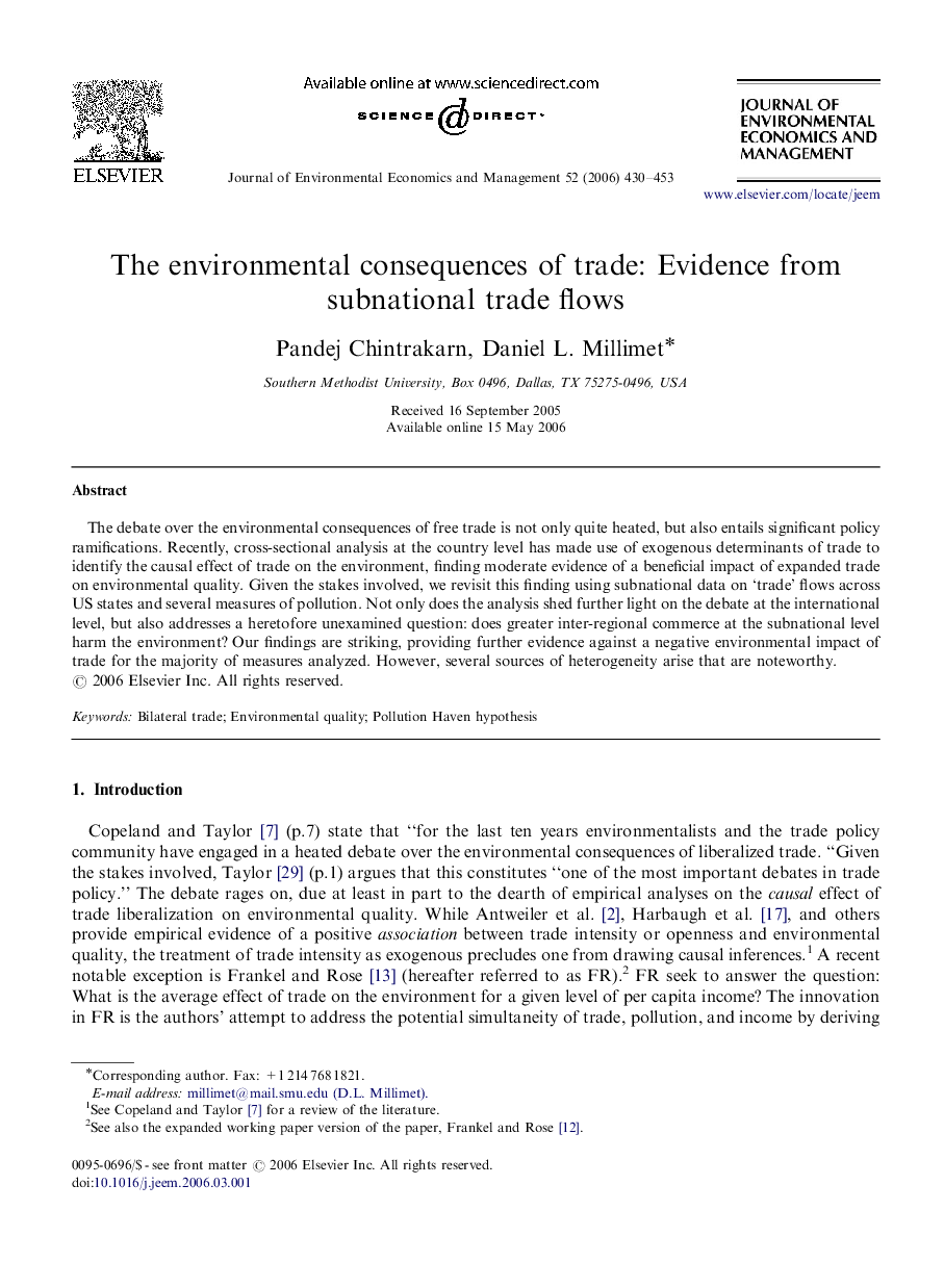 The environmental consequences of trade: Evidence from subnational trade flows