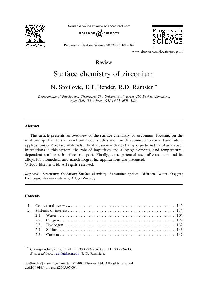 Surface chemistry of zirconium