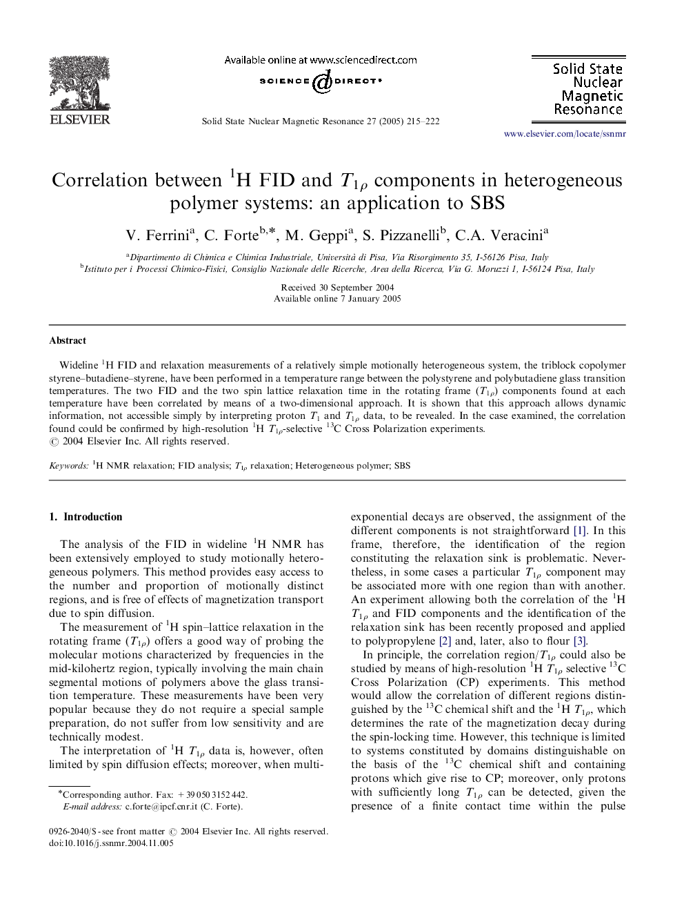 Correlation between 1H FID and T1Ï components in heterogeneous polymer systems: an application to SBS