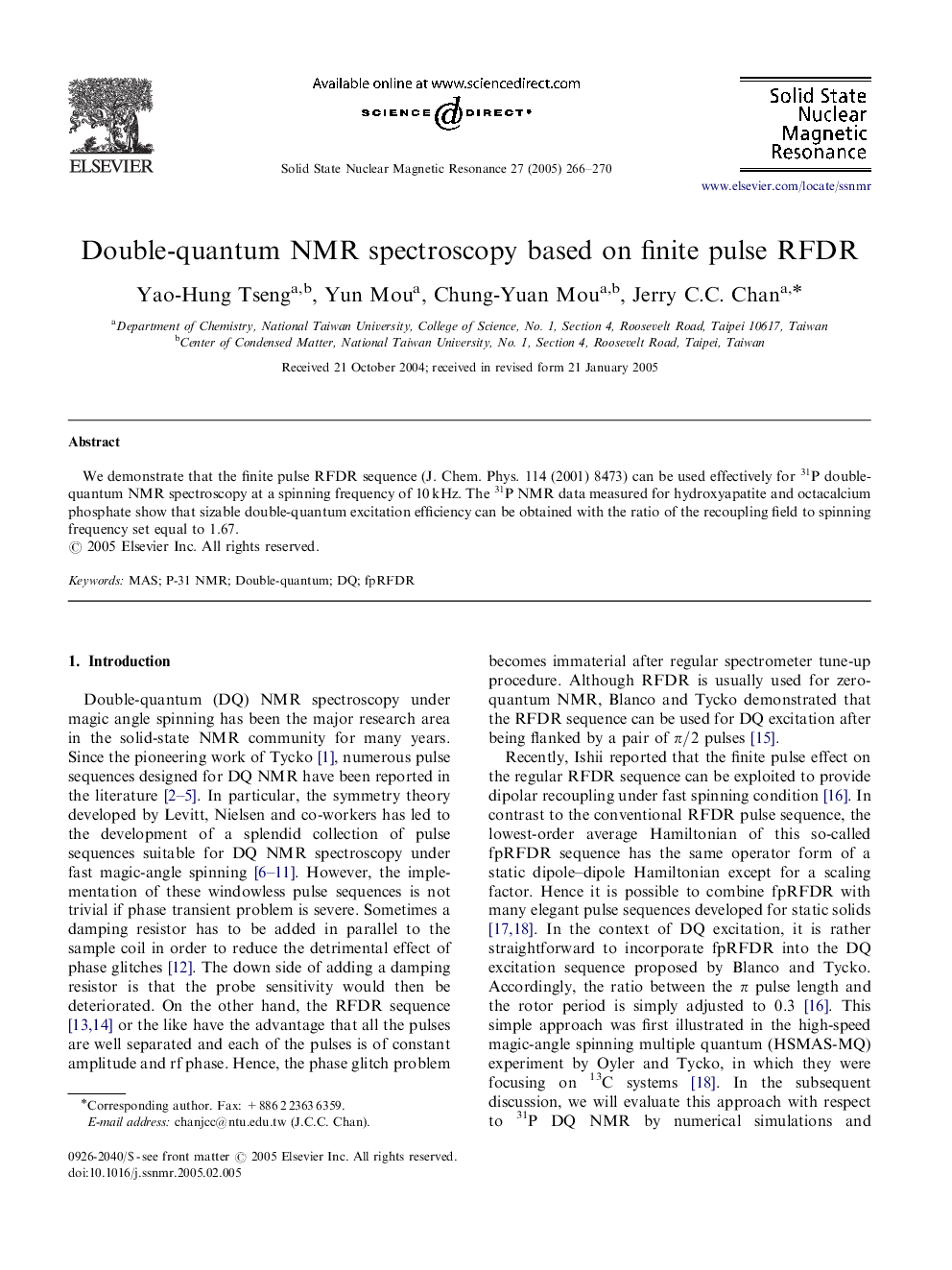Double-quantum NMR spectroscopy based on finite pulse RFDR