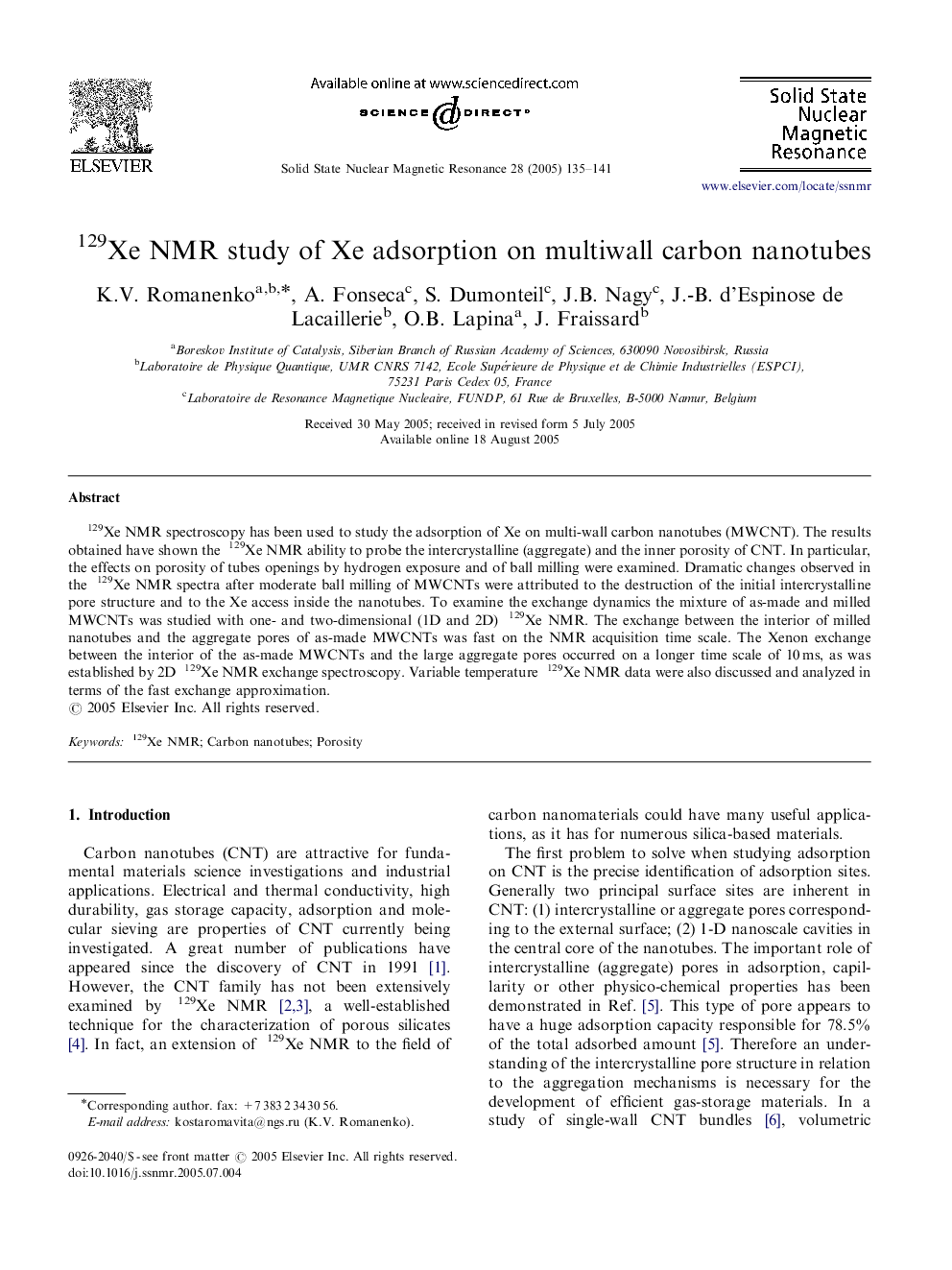 129Xe NMR study of Xe adsorption on multiwall carbon nanotubes
