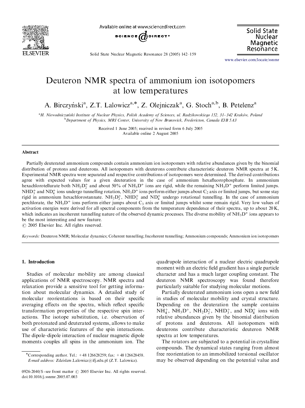 Deuteron NMR spectra of ammonium ion isotopomers at low temperatures