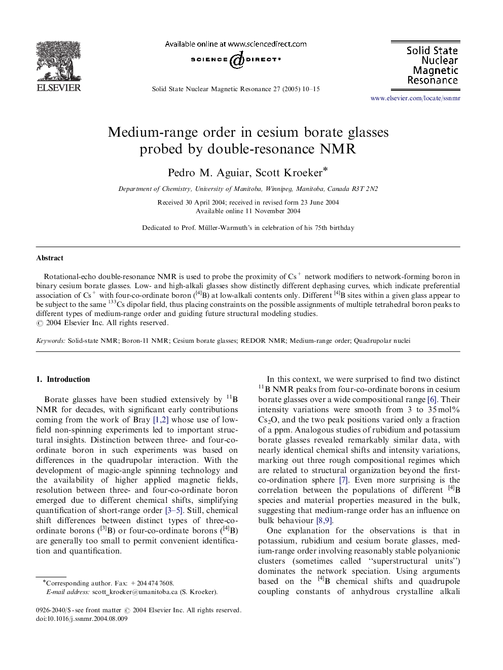 Medium-range order in cesium borate glasses probed by double-resonance NMR
