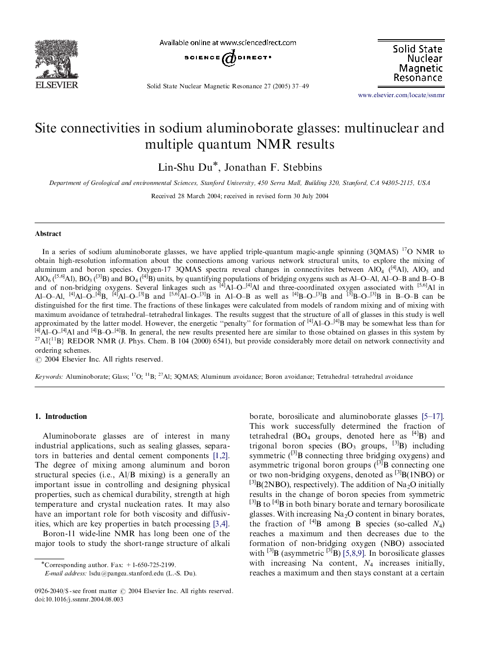 Site connectivities in sodium aluminoborate glasses: multinuclear and multiple quantum NMR results