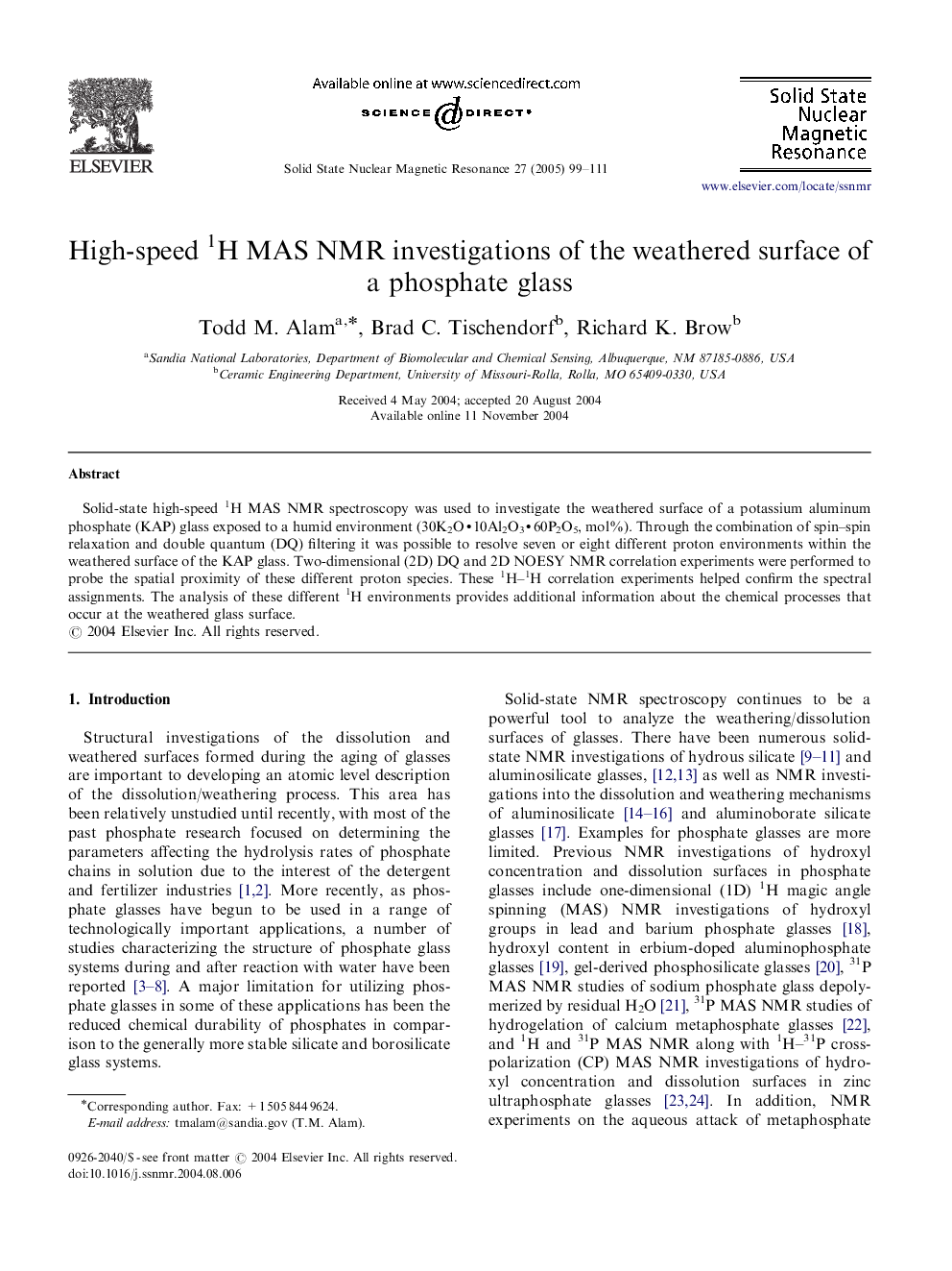 High-speed 1H MAS NMR investigations of the weathered surface of a phosphate glass