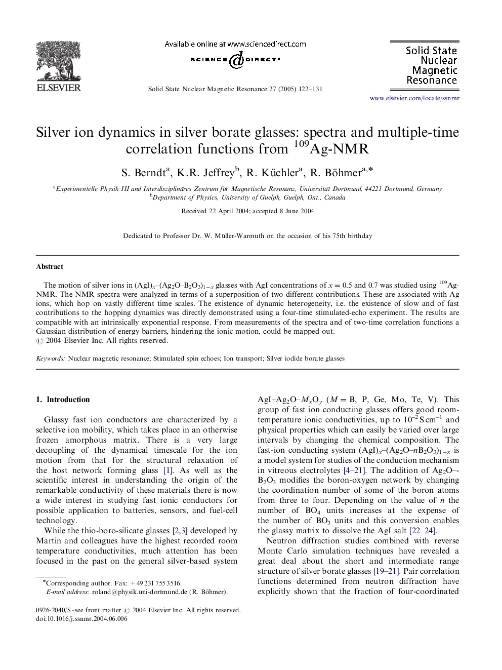 Silver ion dynamics in silver borate glasses: spectra and multiple-time correlation functions from 109Ag-NMR