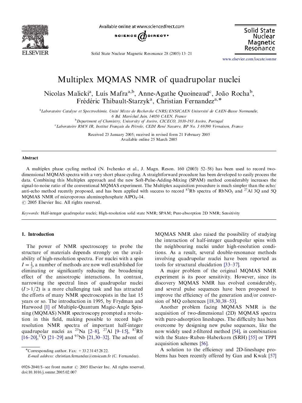 Multiplex MQMAS NMR of quadrupolar nuclei