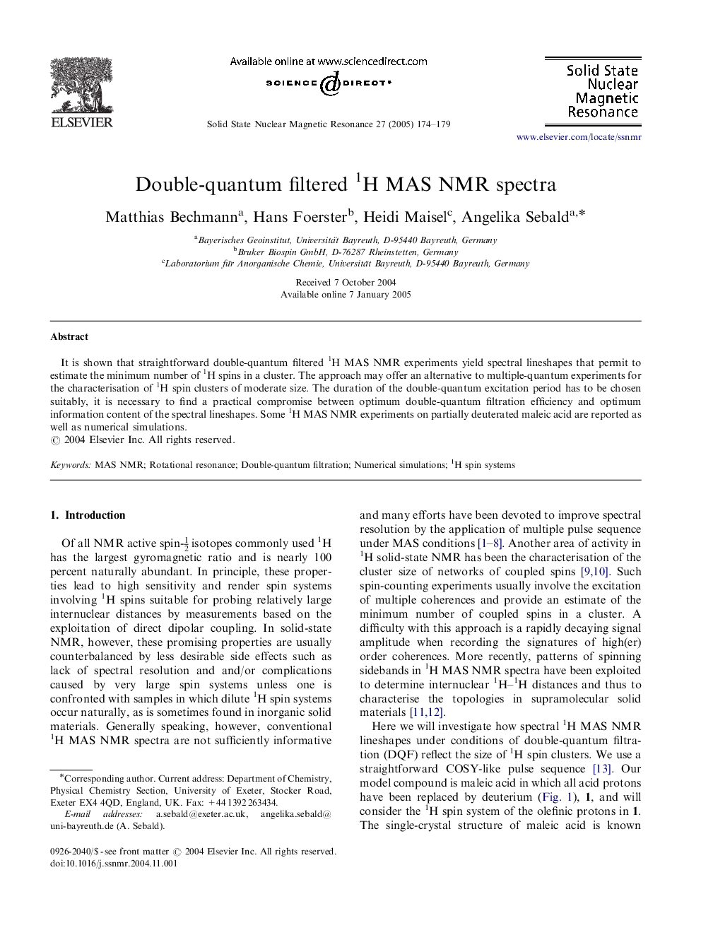 Double-quantum filtered 1H MAS NMR spectra