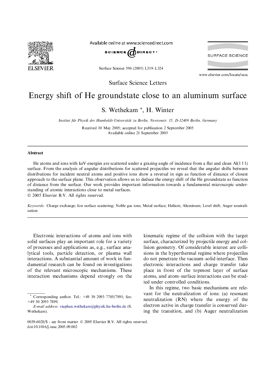 Energy shift of He groundstate close to an aluminum surface